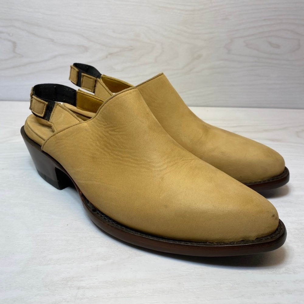 Overland Womens 6.5 B Slingback Mules Western Pointed Toe Tan Leather Block Heel